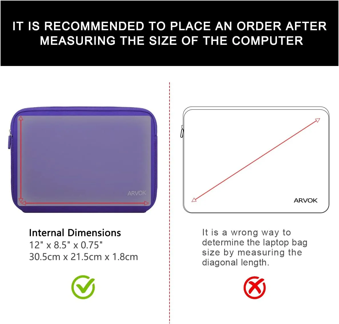 Arvok 11 11.6 12 Inch Laptop Sleeve Case for MacBook Air 12, Water-Resistant Neoprene Notebook Computer Tablet Sleeve, Carrying Bag Cover for Chromebook/HP/Dell/Lenovo/Asus/Acer, Purple