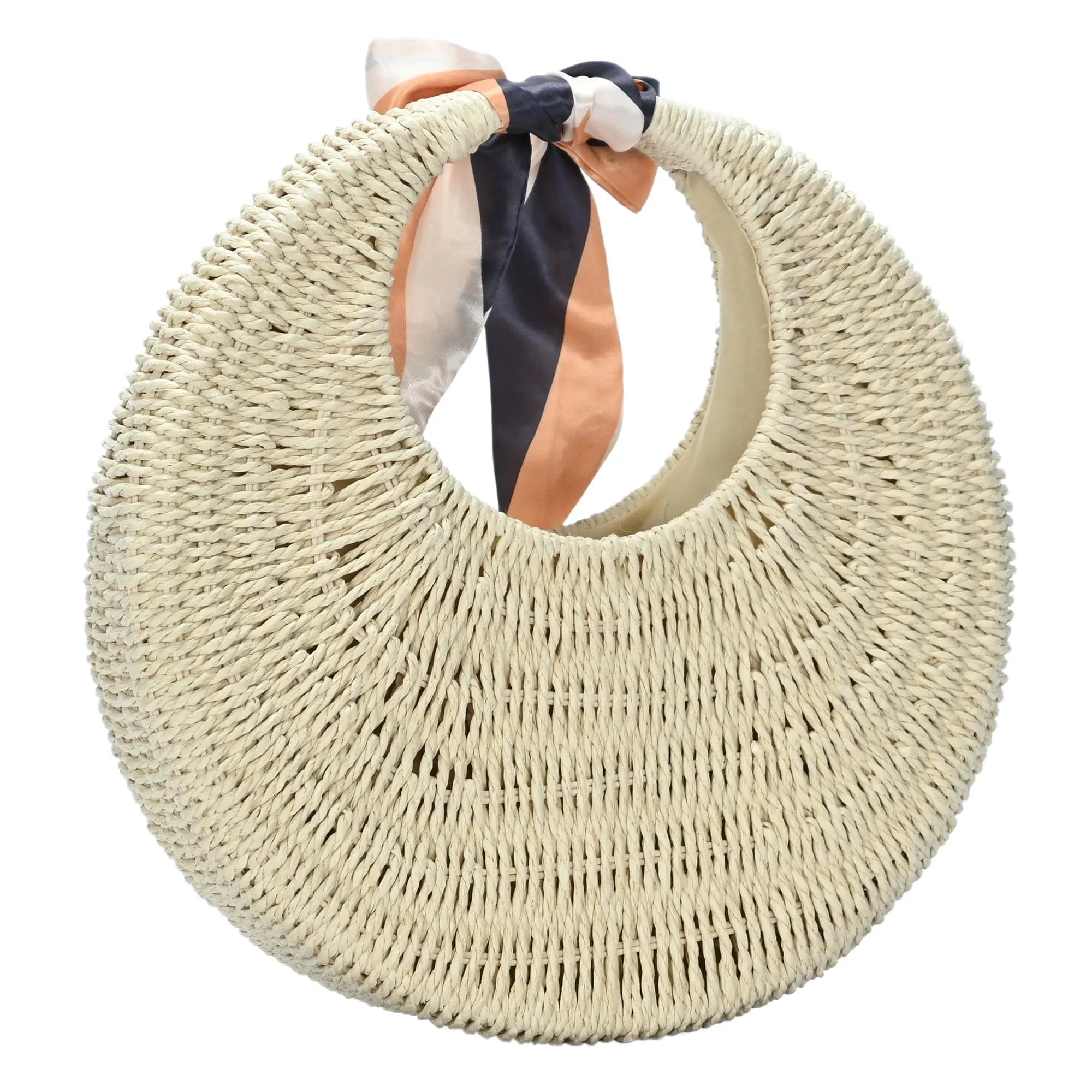 BGW5122 Faux Straw Scarf Round Tote Bag
