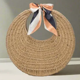 BGW5122 Faux Straw Scarf Round Tote Bag