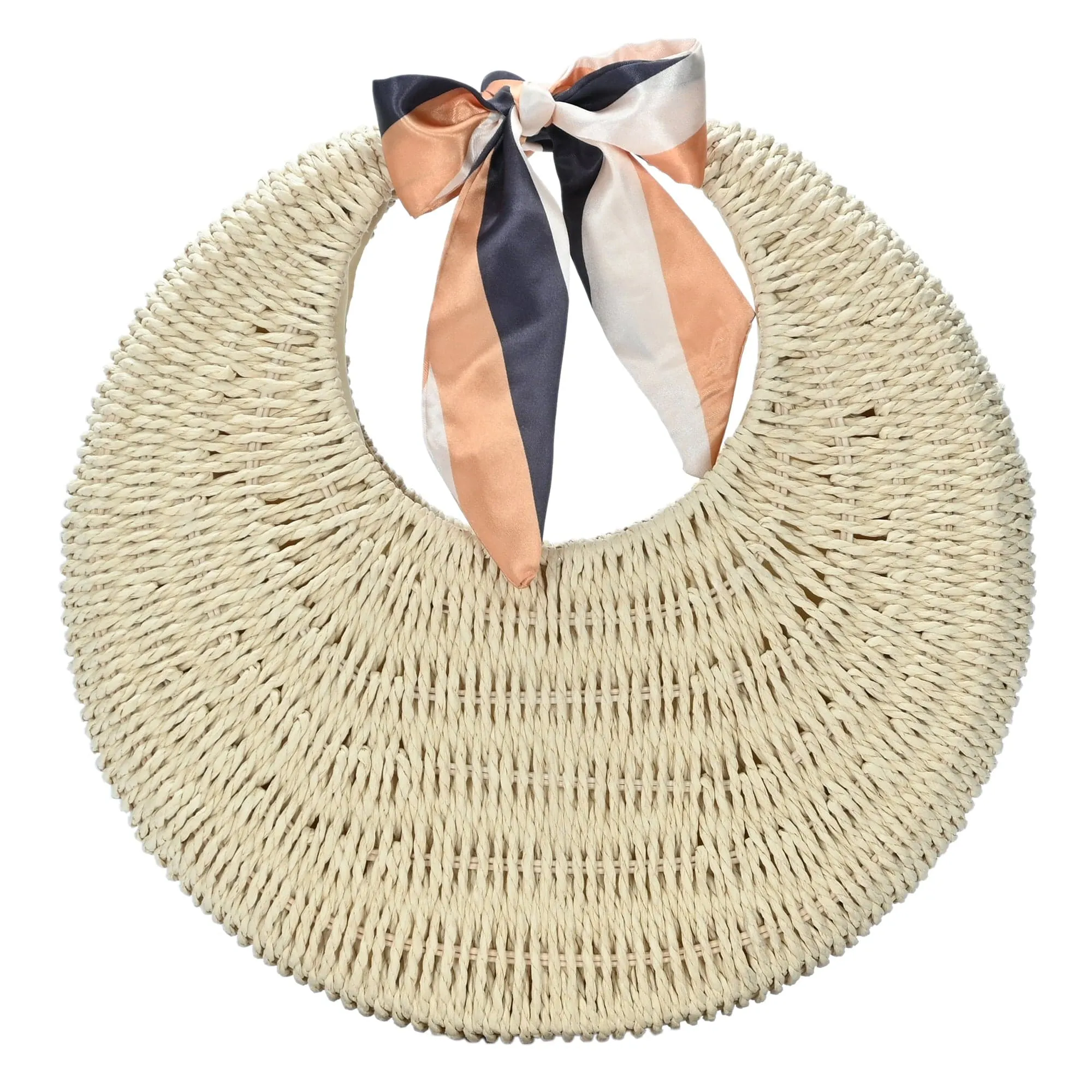 BGW5122 Faux Straw Scarf Round Tote Bag