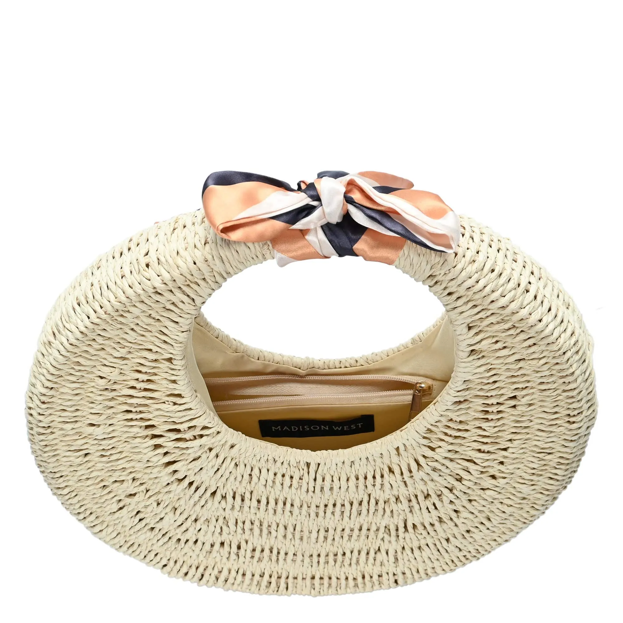 BGW5122 Faux Straw Scarf Round Tote Bag