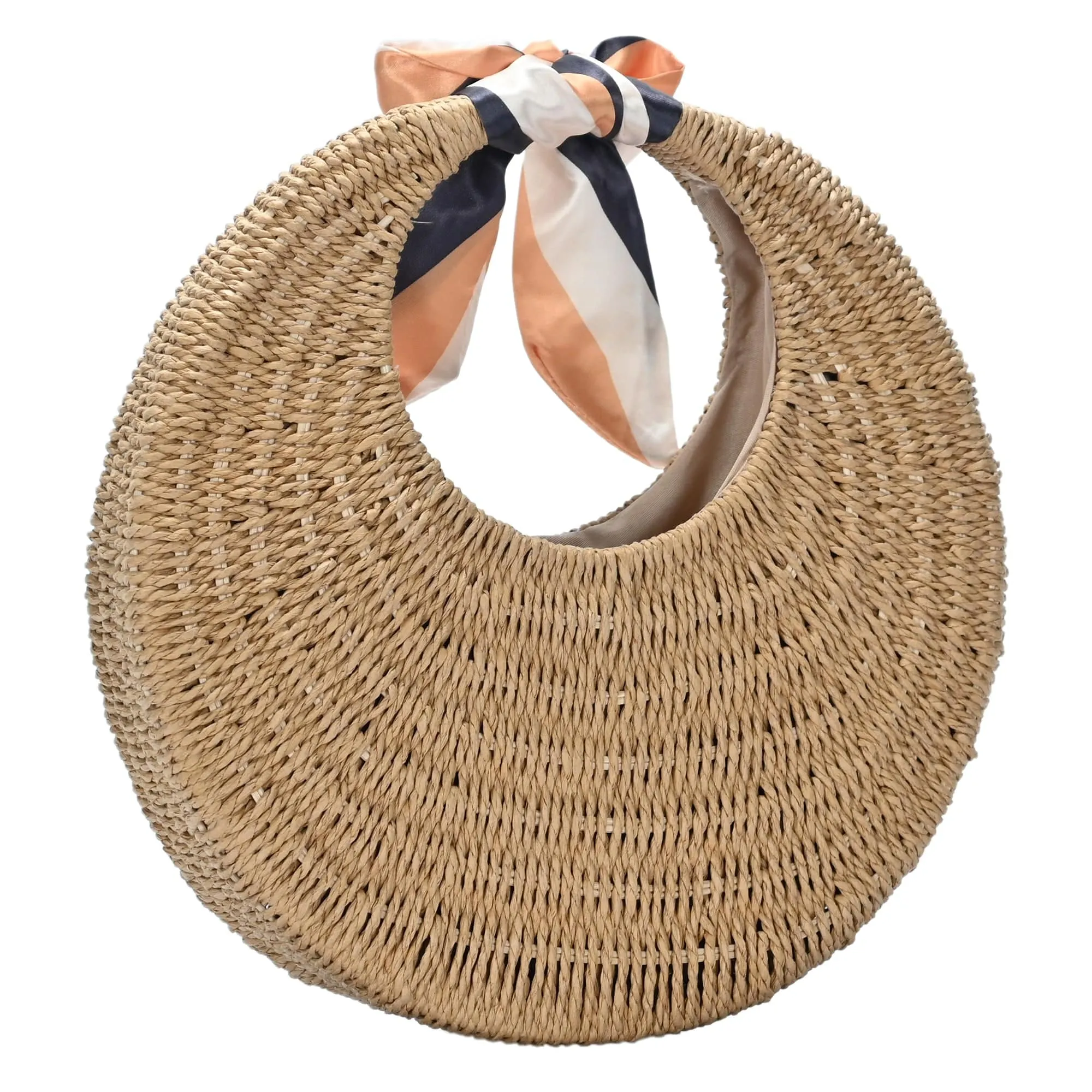 BGW5122 Faux Straw Scarf Round Tote Bag