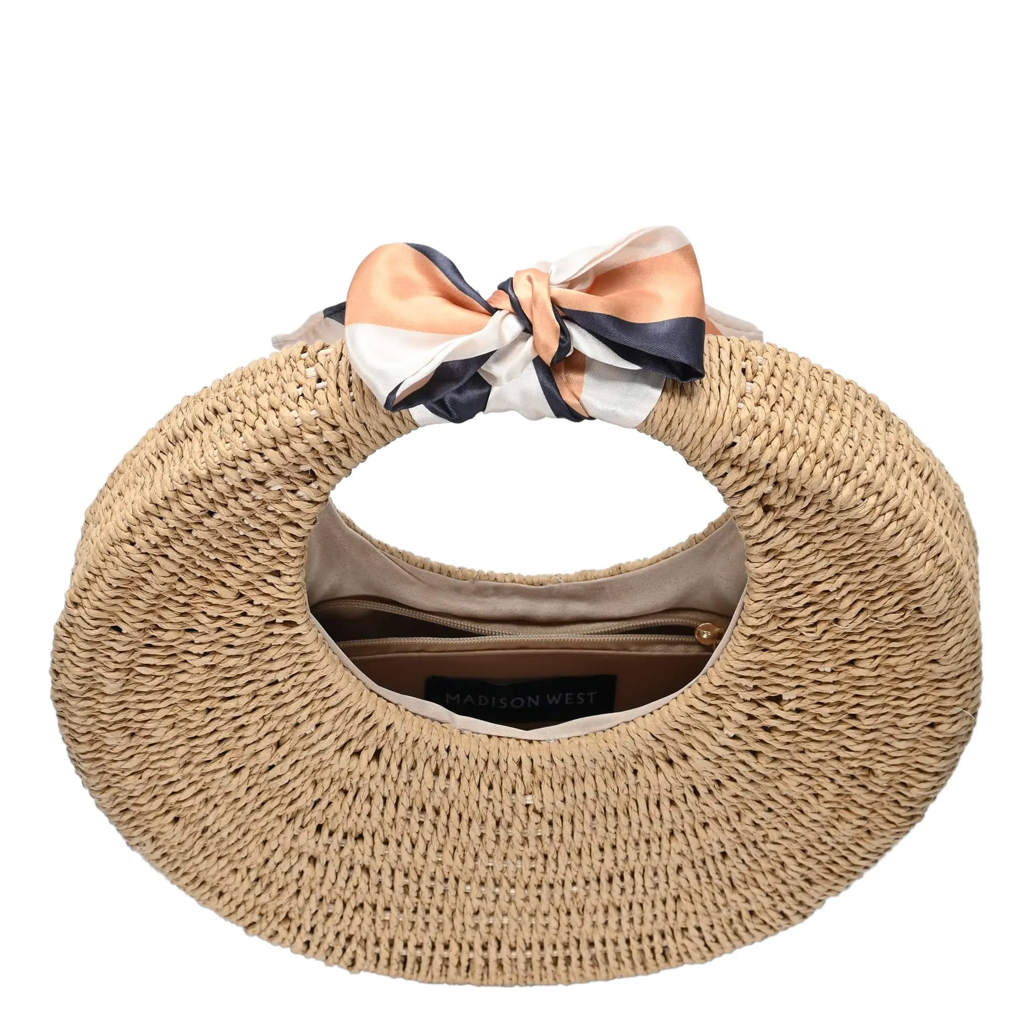 BGW5122 Faux Straw Scarf Round Tote Bag