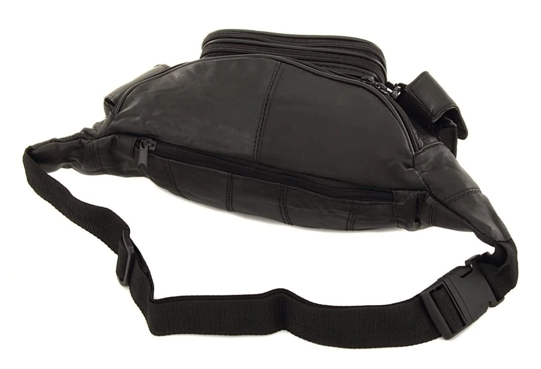 Black Genuine Leather Fanny Pack Waist Bag Travel Work Organizer Sac Men Lady Phone Holder