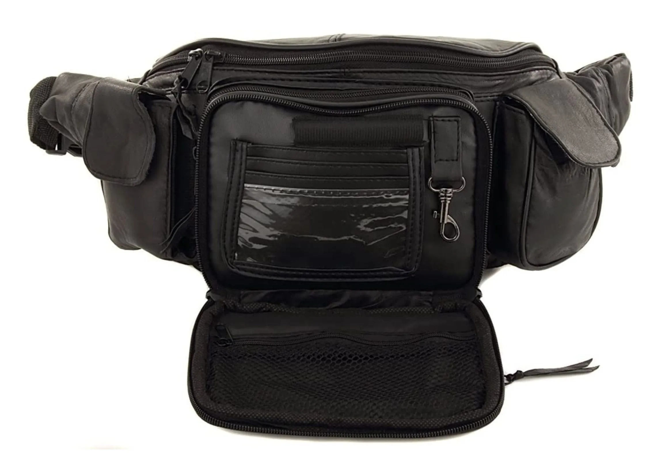 Black Genuine Leather Fanny Pack Waist Bag Travel Work Organizer Sac Men Lady Phone Holder
