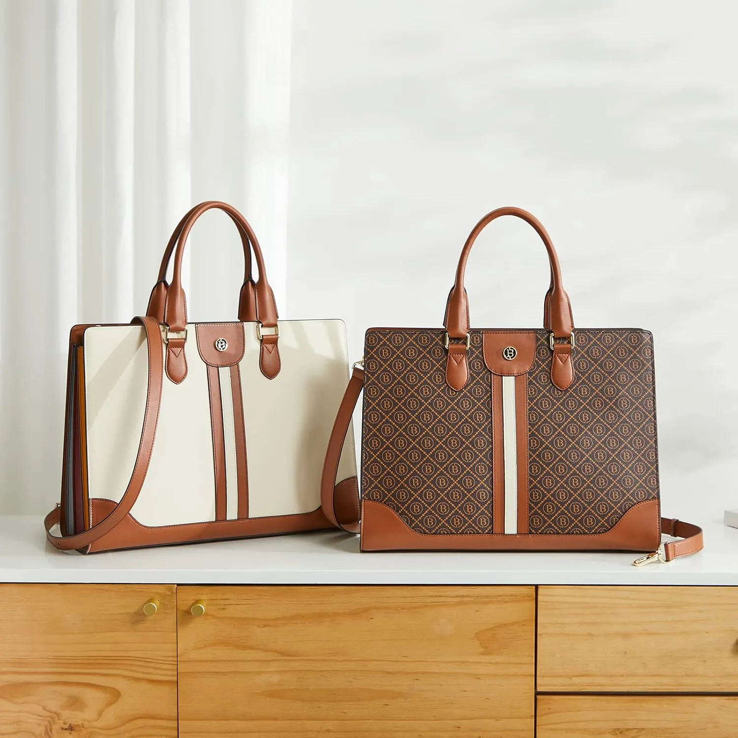 BOSTANTEN Leather Laptop Briefcase for Women Shoulder Bag 15.6 Inch Business Computer Work Tote
