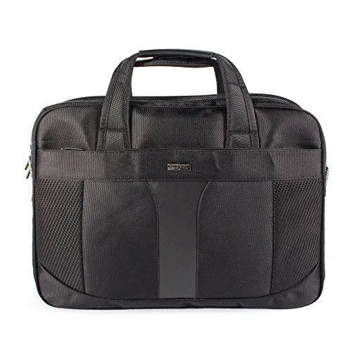 Bugatti Gregory Executive Briefcase, 600D Nylon with Synthetic Leather, Black