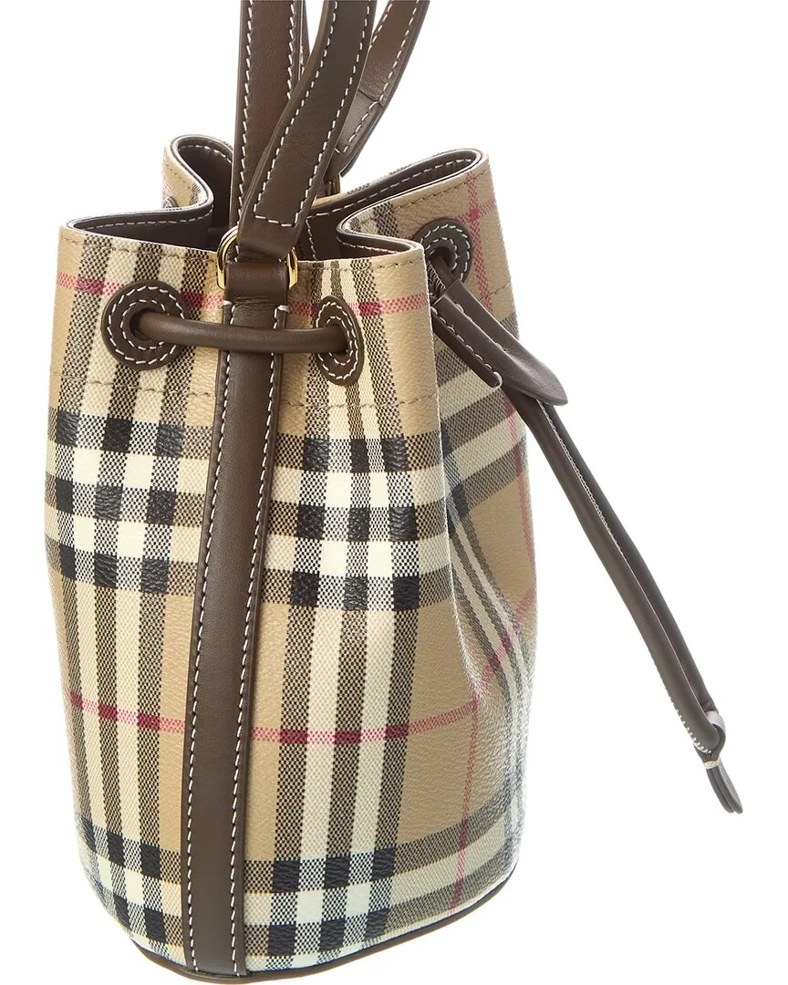 Burberry Check Mini E-Canvas & Leather Bucket Bag