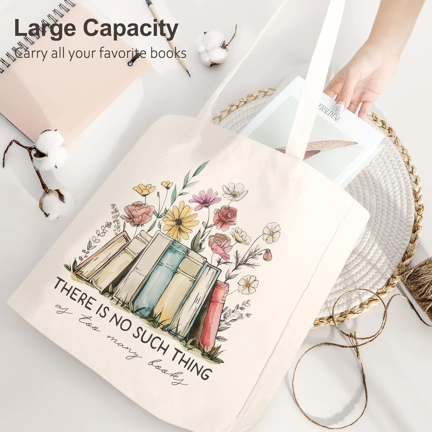 Canvas Book Tote Bag for Women, Book Lover Gifts Bookish Presents, Cute Aesthetic Reading Accessories for Librarian Bookworm