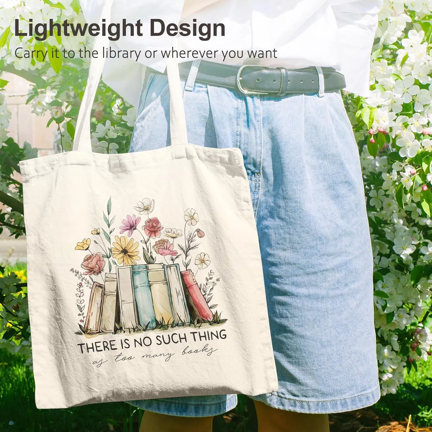 Canvas Book Tote Bag for Women, Book Lover Gifts Bookish Presents, Cute Aesthetic Reading Accessories for Librarian Bookworm