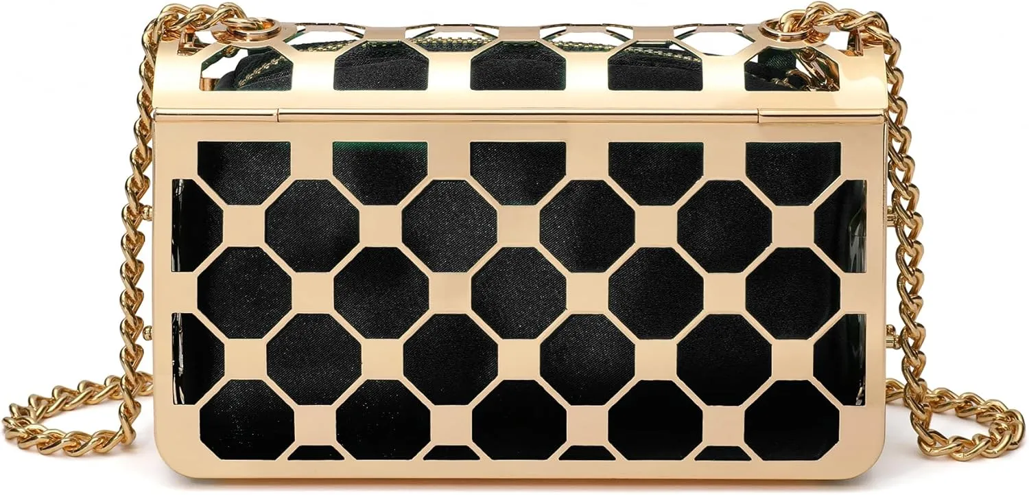 CARIEDO Women Evening Bag Elegant Clutch Purse Exquisite Velvet Metal Hollow out Handbags Prom Wedding Party (black)
