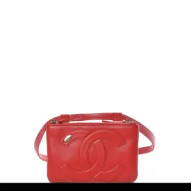 Chanel Bum Red Lambskin Fanny Pack Waist Belt Orange Caviar Leather Cross Body Bag