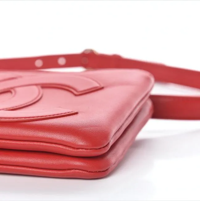 Chanel Bum Red Lambskin Fanny Pack Waist Belt Orange Caviar Leather Cross Body Bag