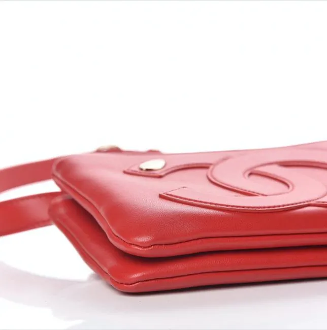 Chanel Bum Red Lambskin Fanny Pack Waist Belt Orange Caviar Leather Cross Body Bag