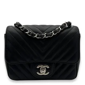 Chevron Crossbody Bag Mini Black in Lambskin, Silver hardware
