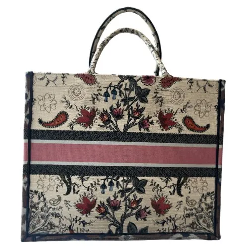 CHRISTIAN DIOR Canvas Embroidered Large Broderie Dior Flowers Book Tote