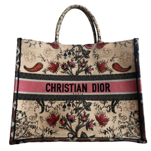 CHRISTIAN DIOR Canvas Embroidered Large Broderie Dior Flowers Book Tote