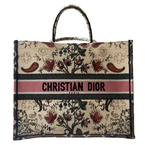 CHRISTIAN DIOR Canvas Embroidered Large Broderie Dior Flowers Book Tote