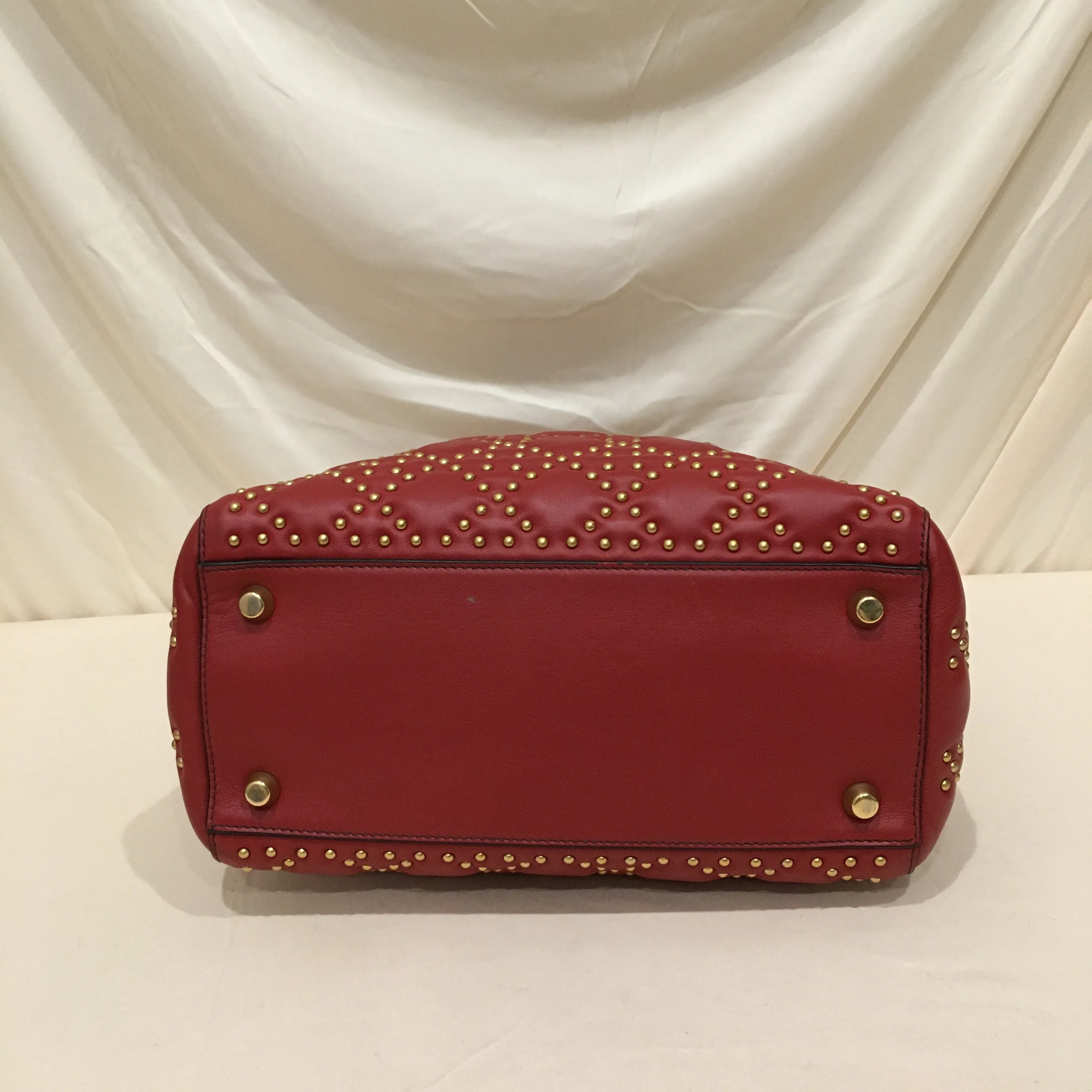 CHRISTIAN DIOR Dior Red Leather Stud Medium Lady Dior Tote Bag Sku# 76303