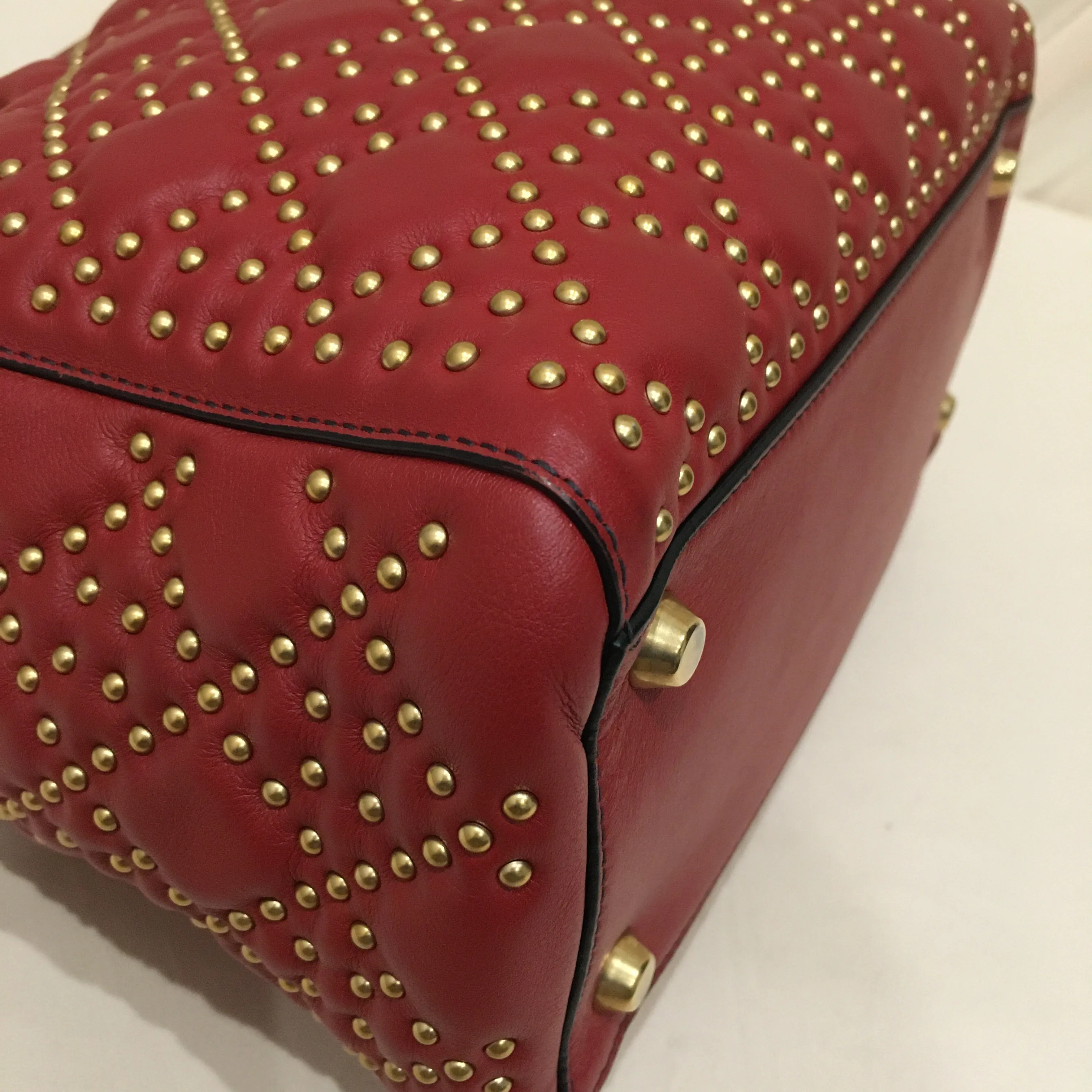 CHRISTIAN DIOR Dior Red Leather Stud Medium Lady Dior Tote Bag Sku# 76303