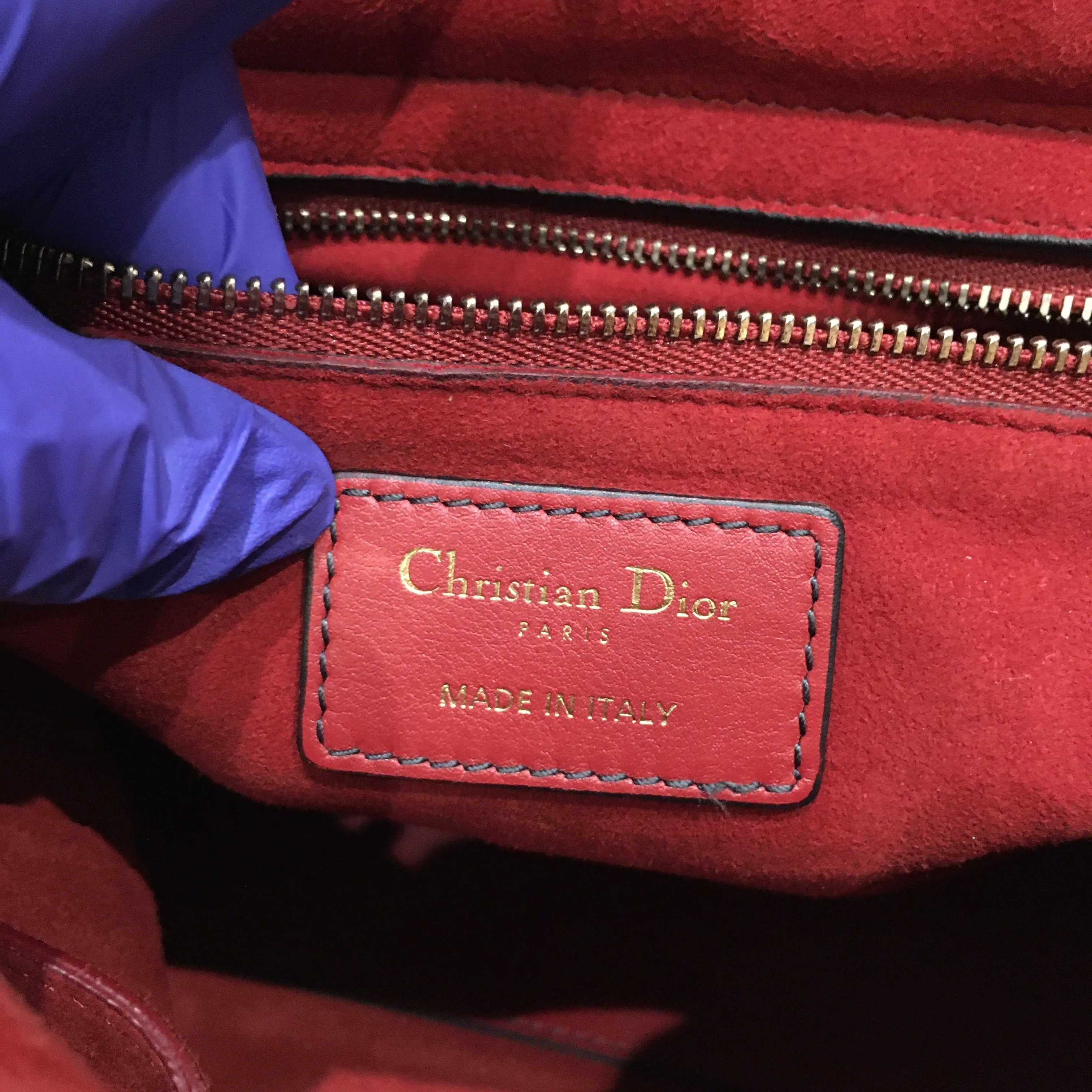 CHRISTIAN DIOR Dior Red Leather Stud Medium Lady Dior Tote Bag Sku# 76303