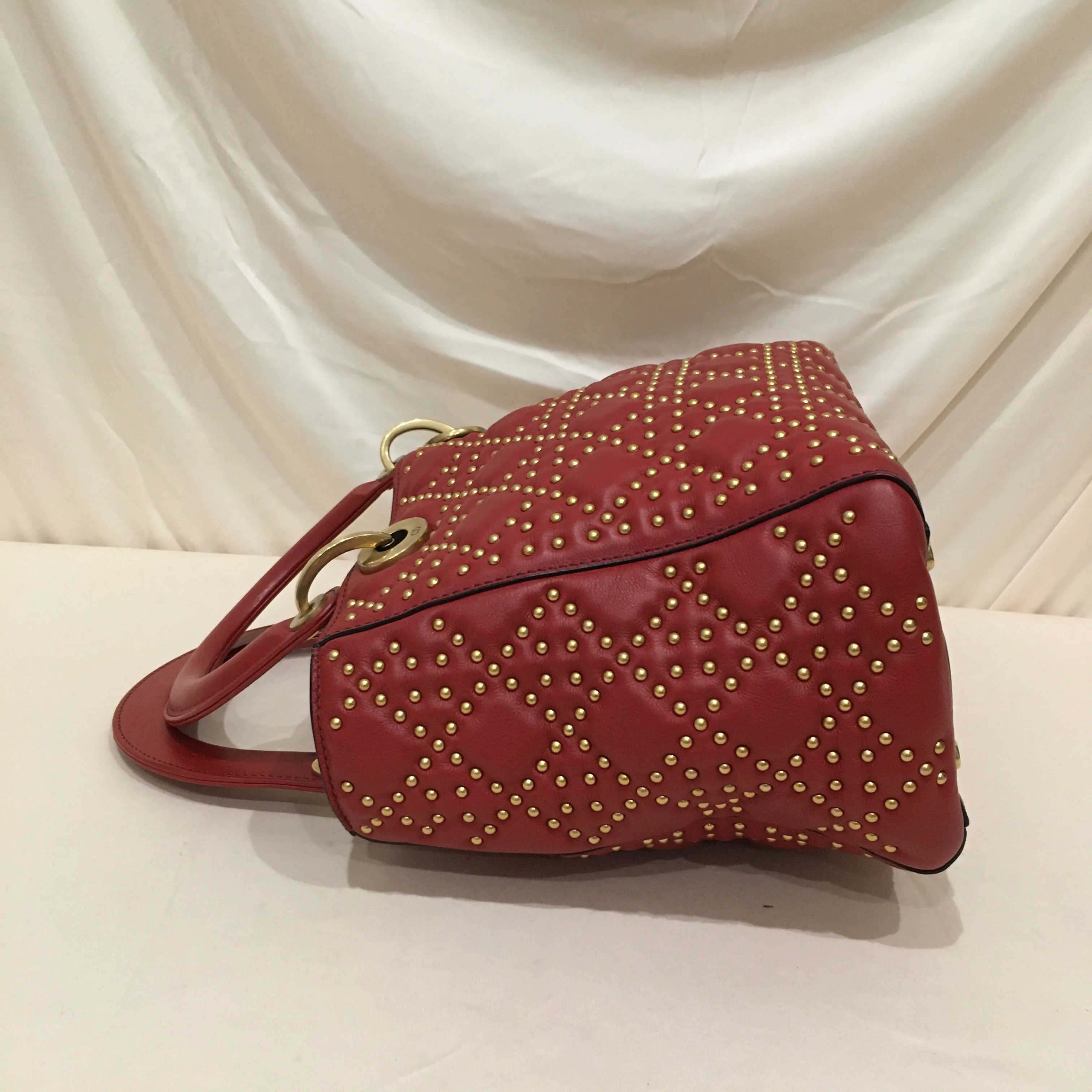 CHRISTIAN DIOR Dior Red Leather Stud Medium Lady Dior Tote Bag Sku# 76303
