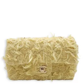 Classic Rectangle Flap Mini Yellow Crossbody Bag in Tweed/Lambskin, Light Gold hardware