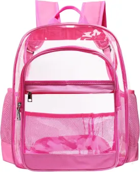 Clear Backpack, Heavy Duty See Through Backpack, Large Bag for School, College, Work, Travel, Security - Pink