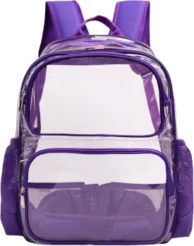 Clear Backpack Heavy Duty,17'' Transparent Bag See Through Backpack for College Work Travel Security,Purple