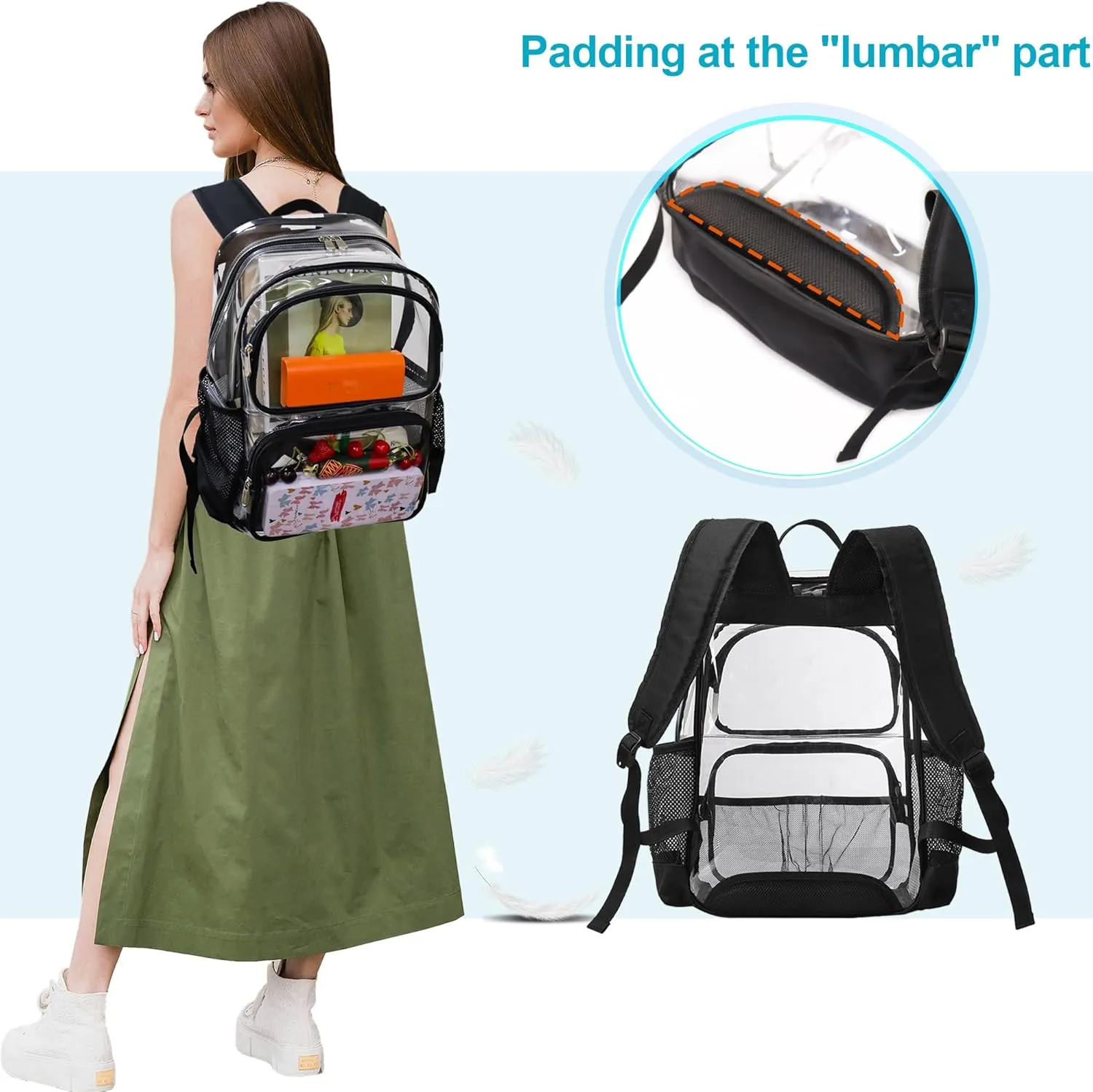 Clear Backpack Heavy Duty,17'' Transparent Bag See Through Backpack for College Work Travel Security,Purple