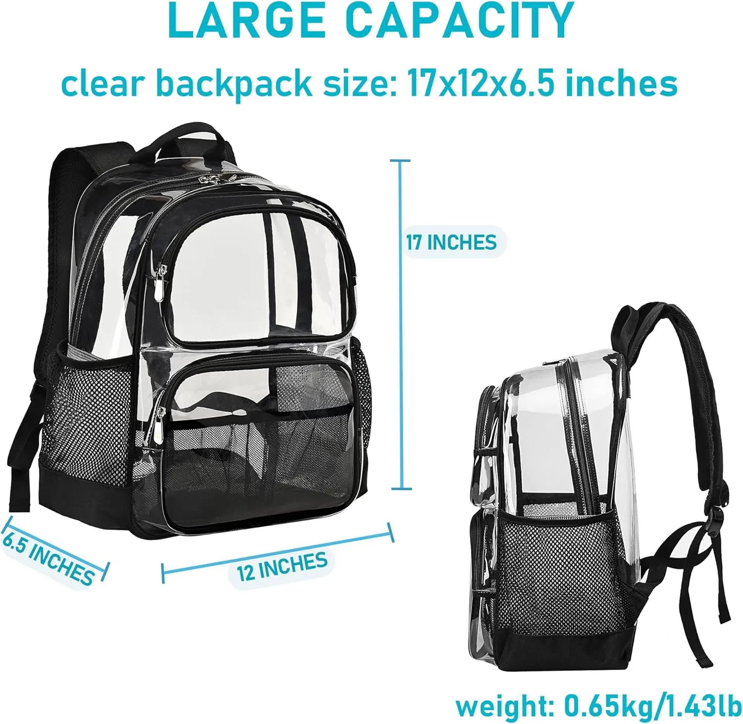 Clear Backpack Heavy Duty,17'' Transparent Bag See Through Backpack for College Work Travel Security,Purple