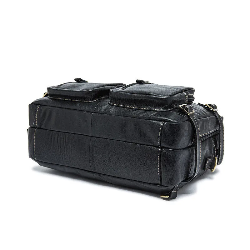 Convertible Leather Backpack, Men's Shoulder Bag, Large Capacity Leather Briefcase