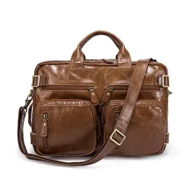Convertible Leather Backpack, Men's Shoulder Bag, Large Capacity Leather Briefcase