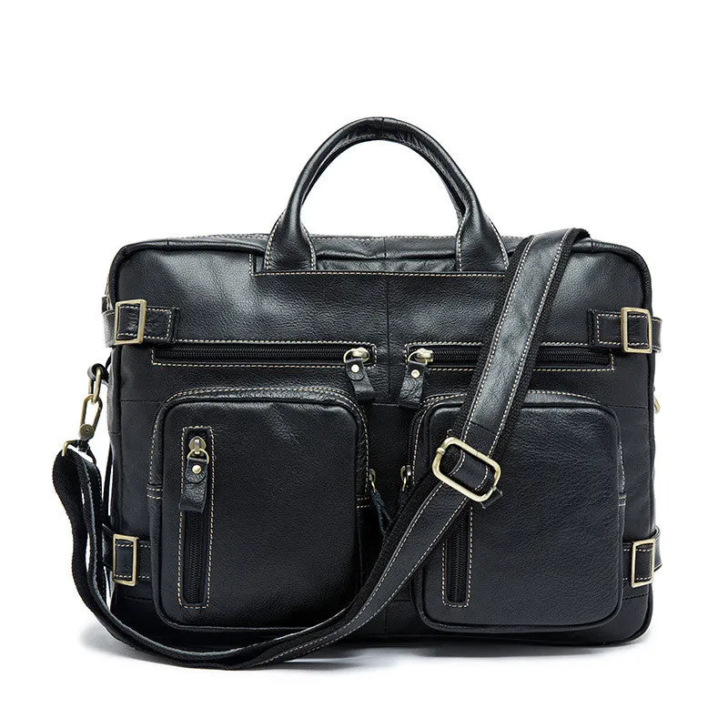 Convertible Leather Backpack, Men's Shoulder Bag, Large Capacity Leather Briefcase