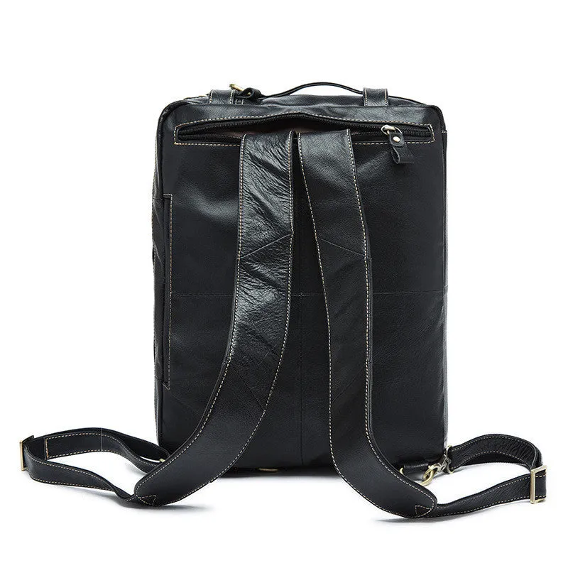 Convertible Leather Backpack, Men's Shoulder Bag, Large Capacity Leather Briefcase
