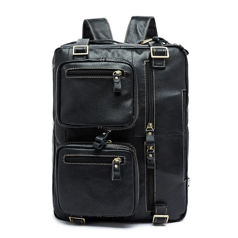 Convertible Leather Backpack, Men's Shoulder Bag, Large Capacity Leather Briefcase