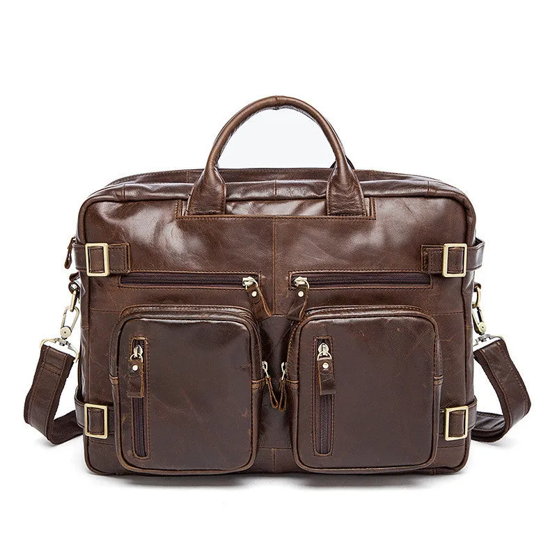 Convertible Leather Backpack, Men's Shoulder Bag, Large Capacity Leather Briefcase