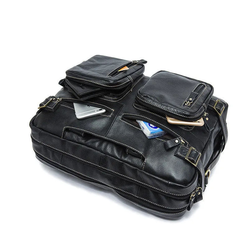 Convertible Leather Backpack, Men's Shoulder Bag, Large Capacity Leather Briefcase