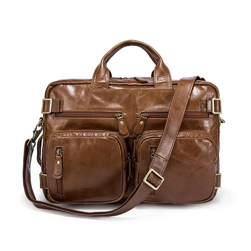 Convertible Leather Backpack, Men's Shoulder Bag, Large Capacity Leather Briefcase