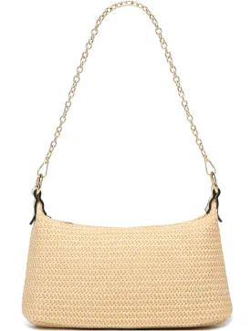 CROJUYI Straw Shoulder Bag for Women Soft Small Woven Shoulder Purse Handbag,Beach Tote Straw Bag for Summer
