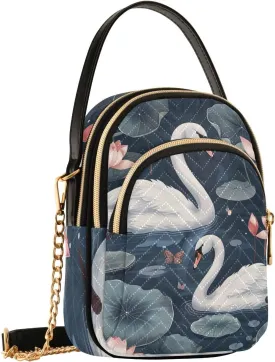 Crossbody Bag Phone Purse Pond Swans Lotus Flowers Mini Shoulder Bag for Women Quilted Cellphone Wallet Travel Pouch