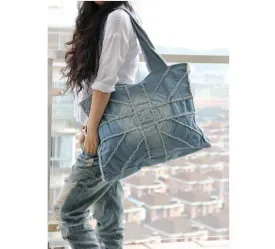 Denim Washed Jeans Oversized Canvas Tote Bag