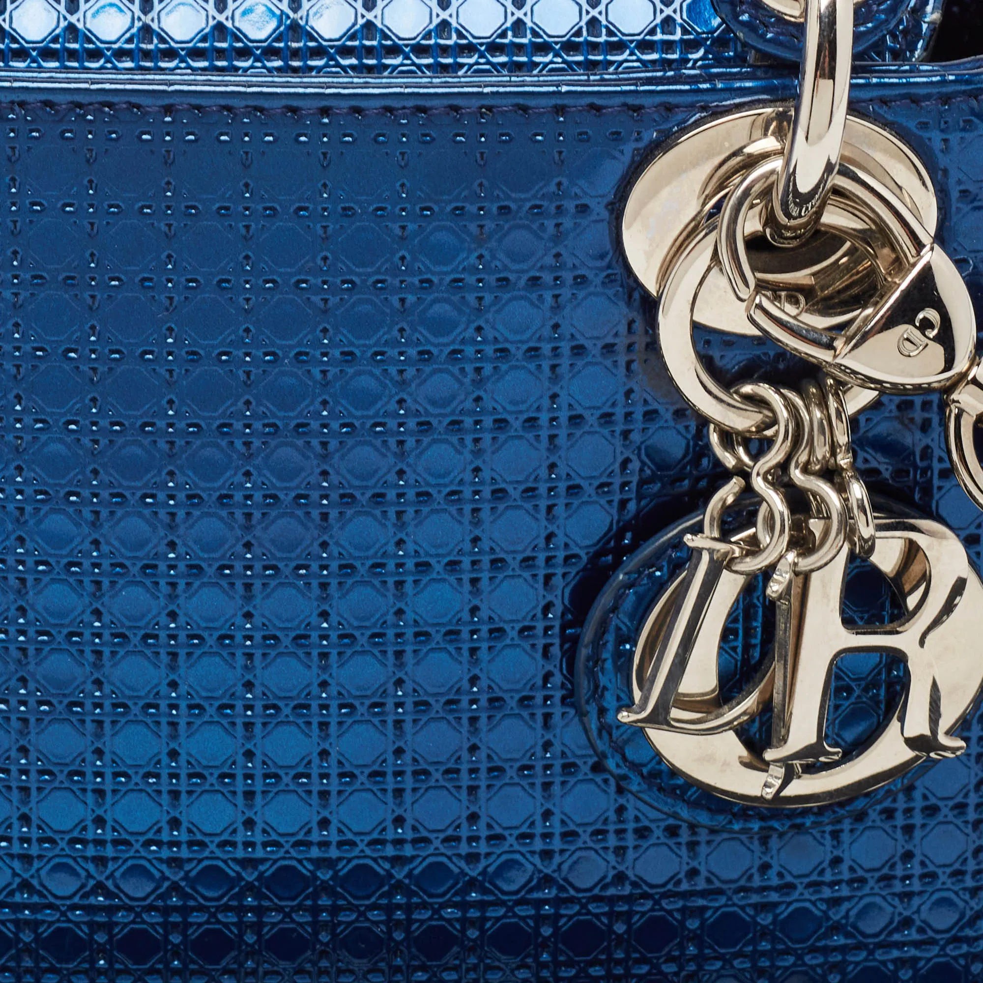 DIOR Metallic Blue Microcannage Patent Leather Mini Lady  Tote