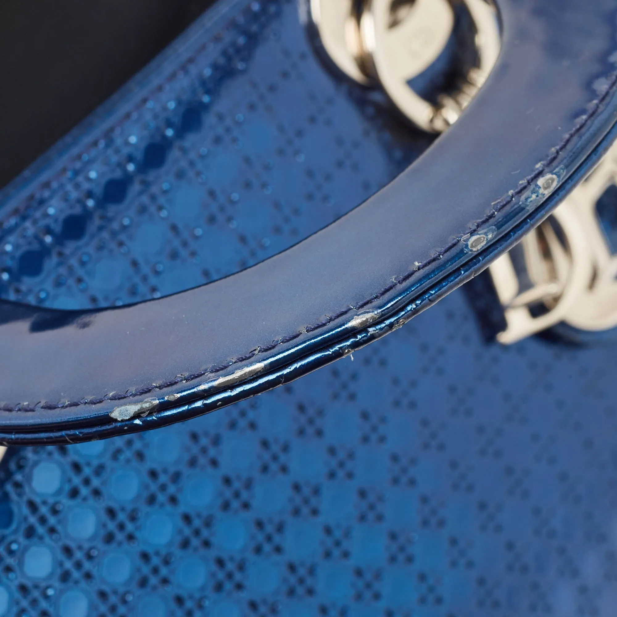 DIOR Metallic Blue Microcannage Patent Leather Mini Lady  Tote