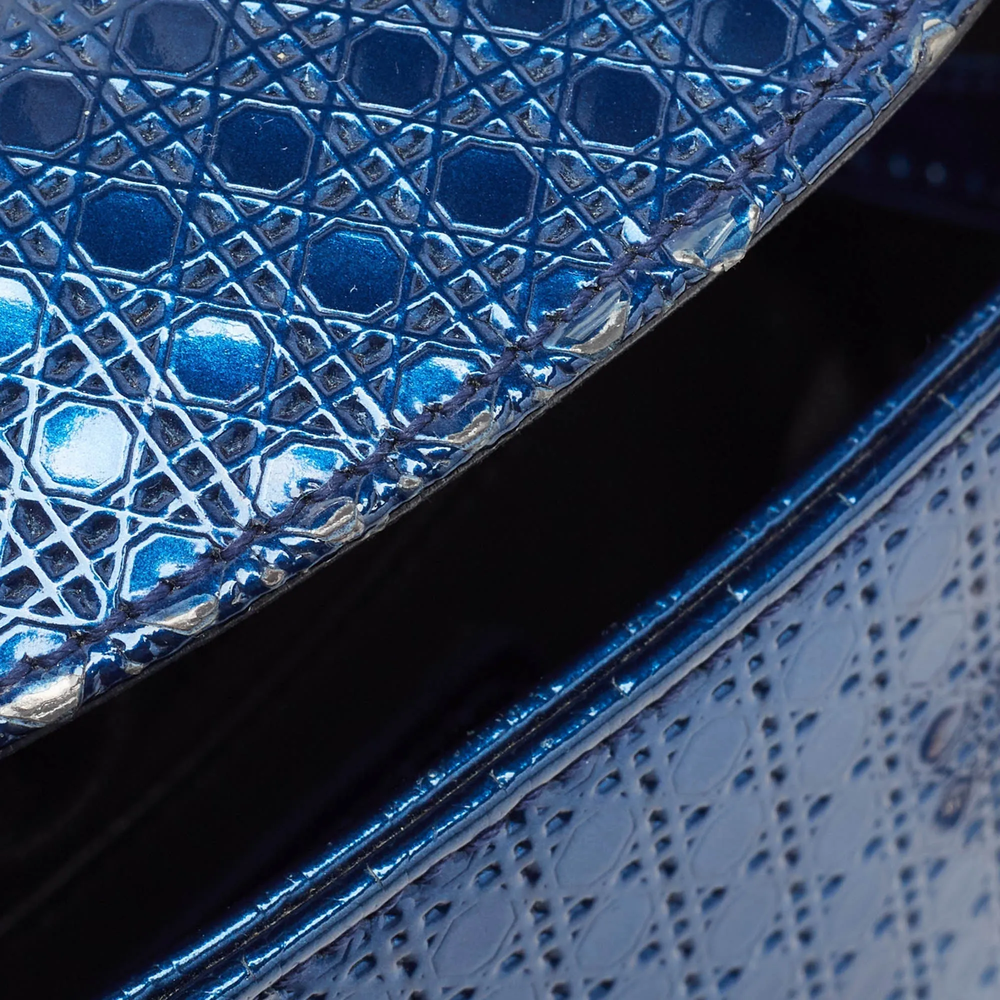 DIOR Metallic Blue Microcannage Patent Leather Mini Lady  Tote