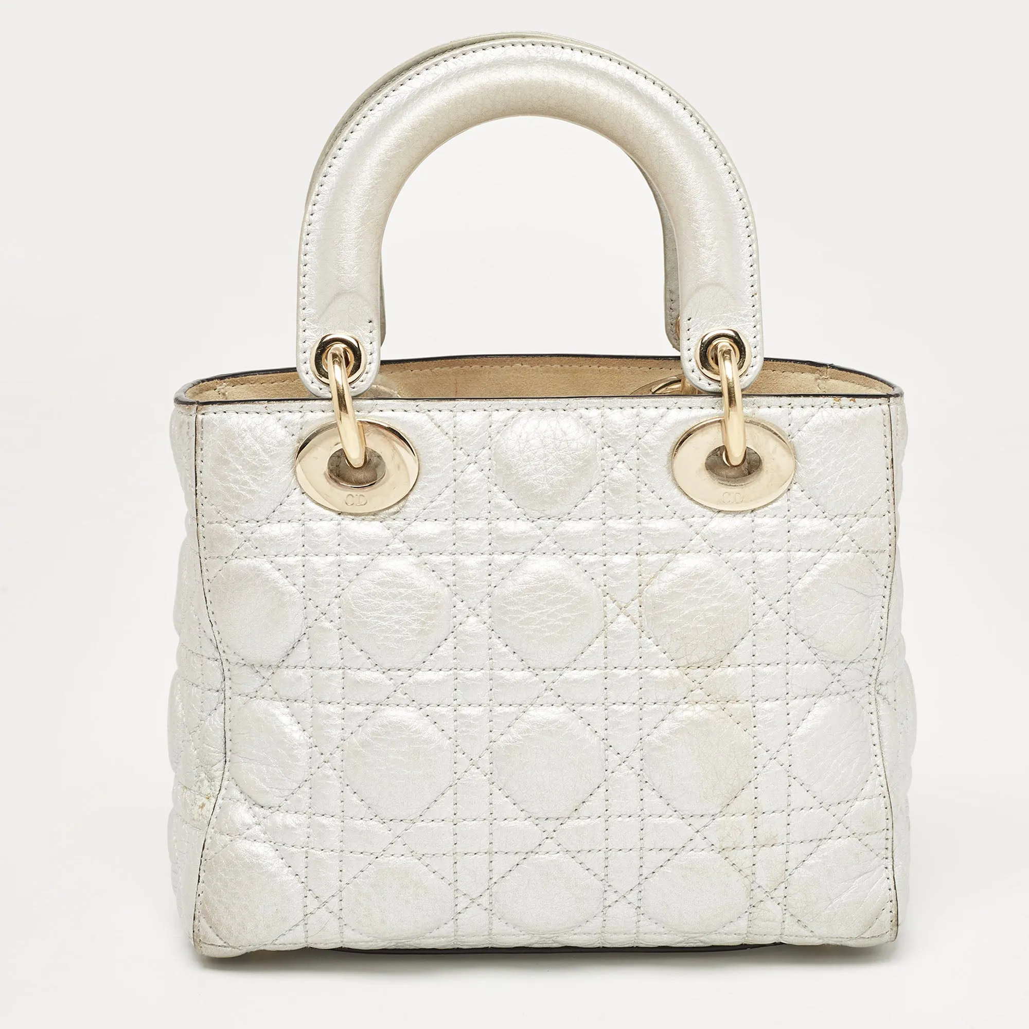 DIOR Silver Cannage Leather Small Supple Lady  Tote