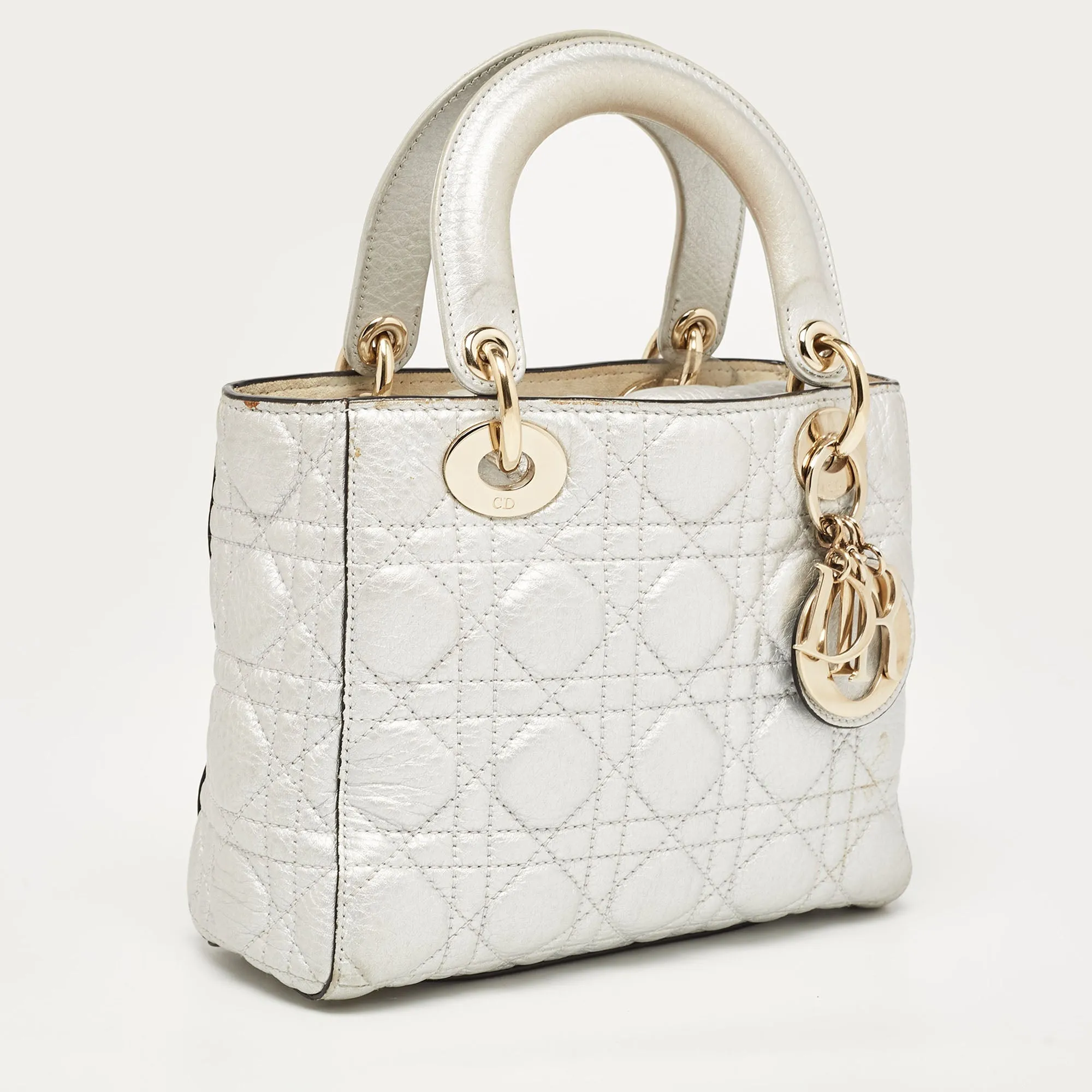 DIOR Silver Cannage Leather Small Supple Lady  Tote