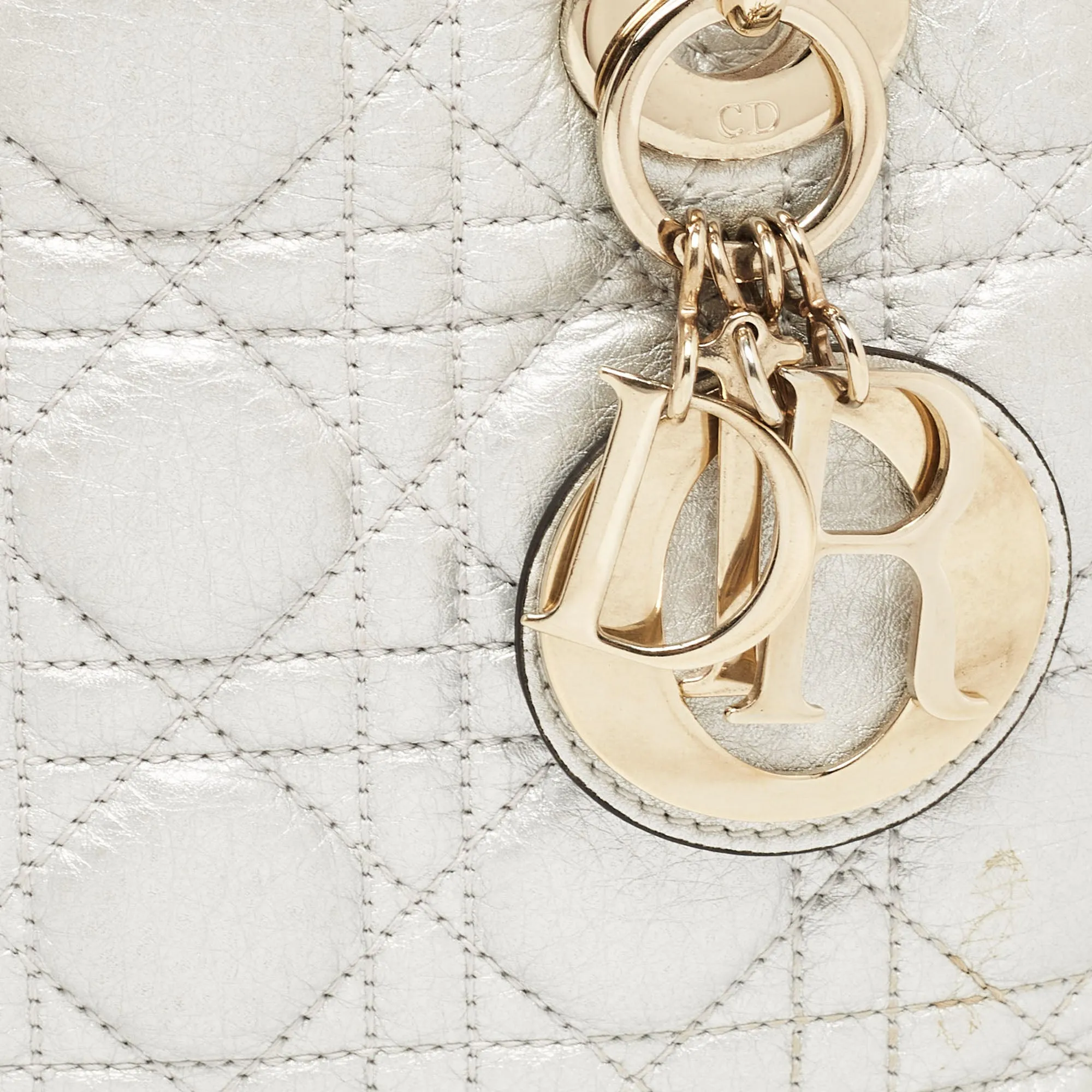 DIOR Silver Cannage Leather Small Supple Lady  Tote