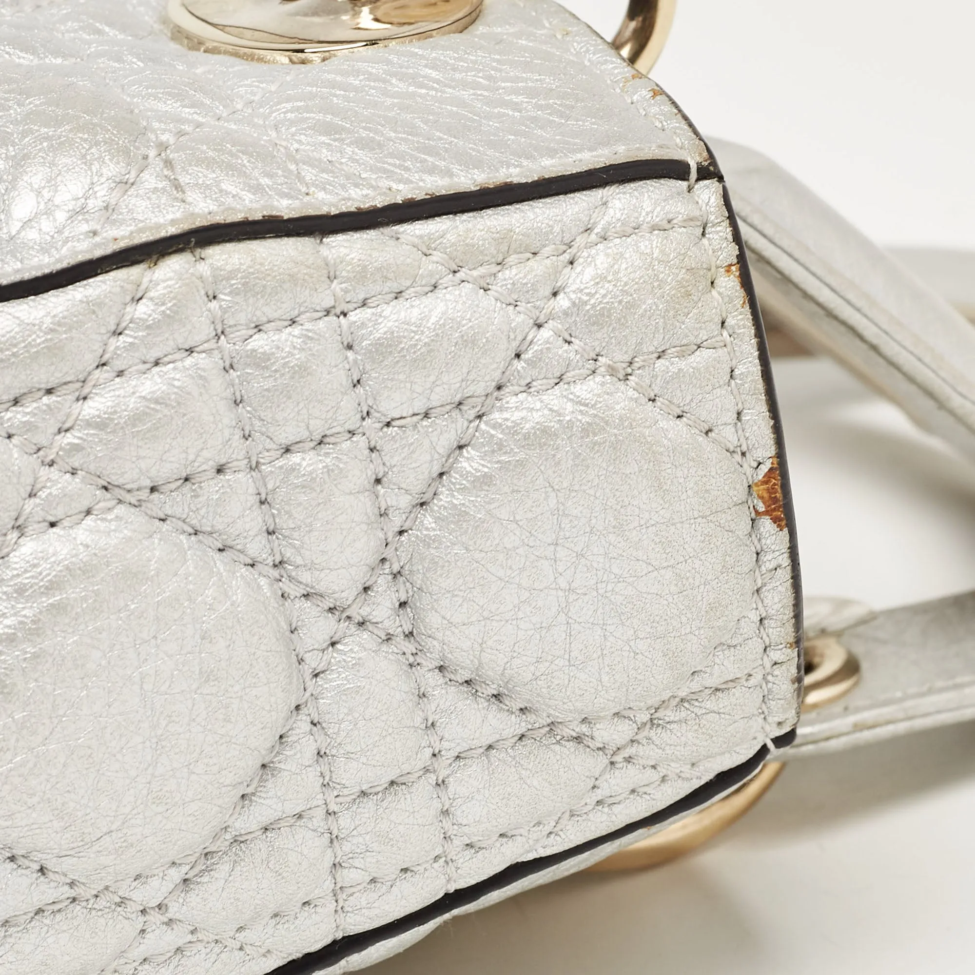 DIOR Silver Cannage Leather Small Supple Lady  Tote