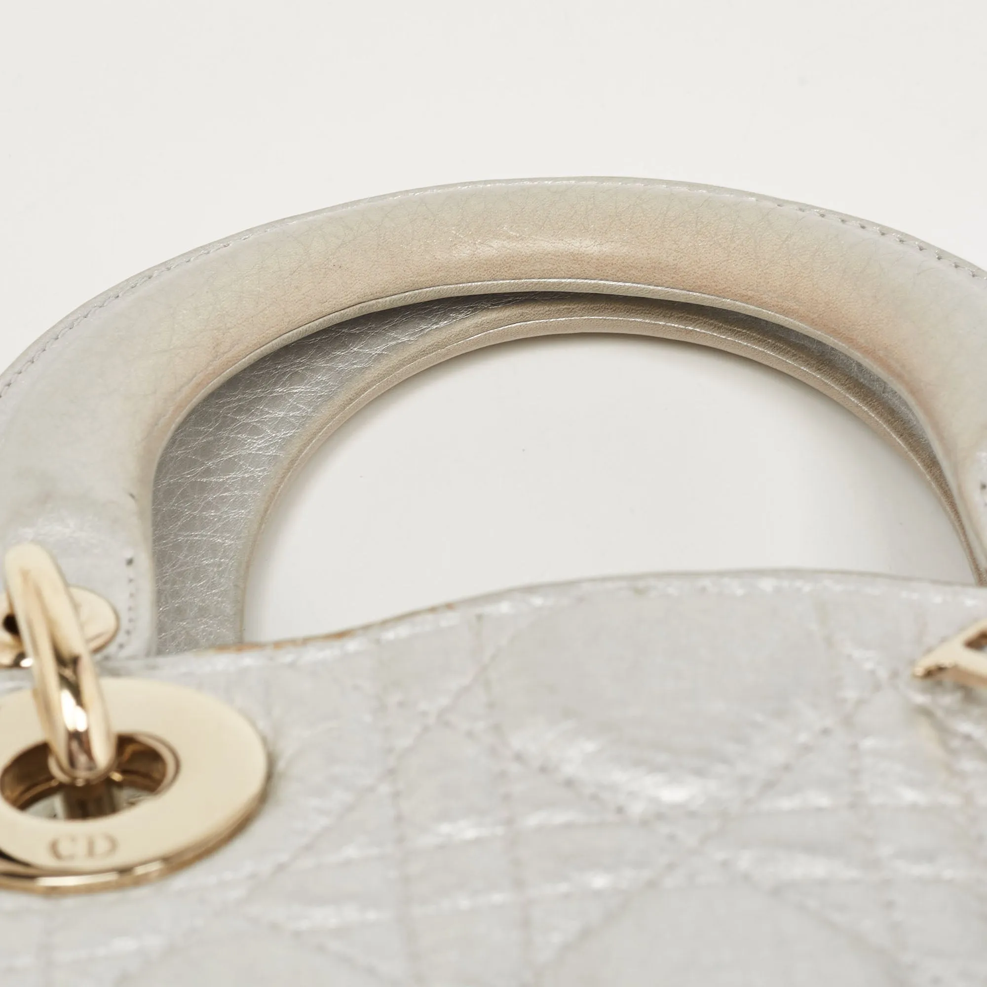 DIOR Silver Cannage Leather Small Supple Lady  Tote